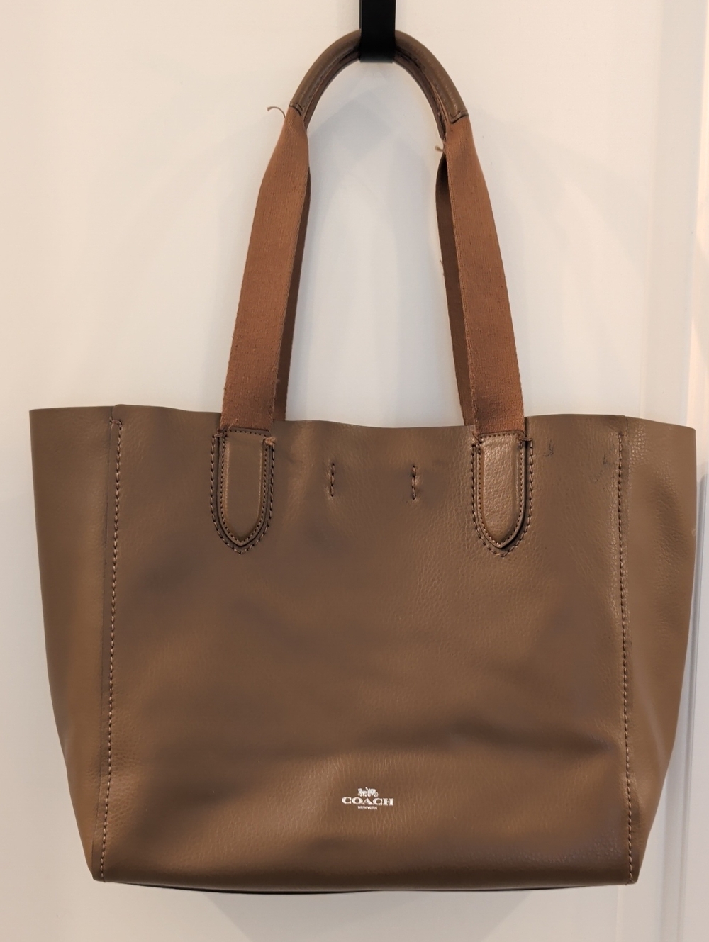 Coach Taupe/Brown Leather Derby Tote with Logo